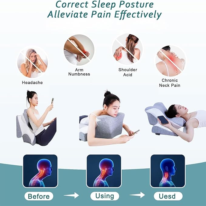 wuFQecht Bed Rest Reading Pillow，Neck&Chin and Back Support Pillow，Headboard Wedge Pillow，Ergonomic Memory FoamLying, Reclining, and Prone Sleepers，Sitting up Pillow，Relieve Neck/arm Pain-Black