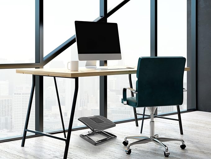 Mount-It! Adjustable Footrest with Massaging Bead | Adjustable Height and Tilt Office Foot Rest Stool for Under Desk Support | 5 Height Settings, 3 Tilt Settings | Black