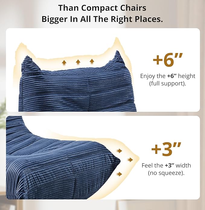 Bean Bag Chair - Corner Sofa, Fireside Chair Bean Bag Sofa Large Bean Bag Chair for Adults,Fireside Floor Couch for Living Room, Bedroom, Gaming (Yellow, Single) (Blue, Single)