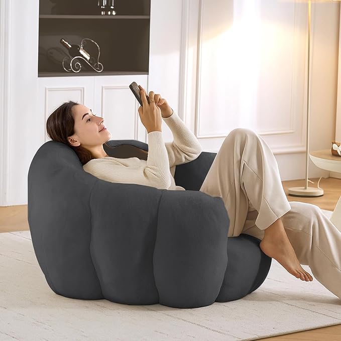 Giant Bean Bag Chair, Bean Bag Chairs for Adults Kids, Oversized Plush Bean Bag Couch with Armrest, Large Chair with Filler, Stuffed Accent Chair Lounge Floor Sofa for Gaming, Reading, Grey