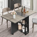 IDEALHOUSE Folding Dining Table, Drop Leaf Dining Table with 6 Wheels and 2-Layer Storage Shelf, Space Saving Kitchen Table for Small Spaces (Slate Oak, 50.1" D x 31.4" W x 29.5" H)