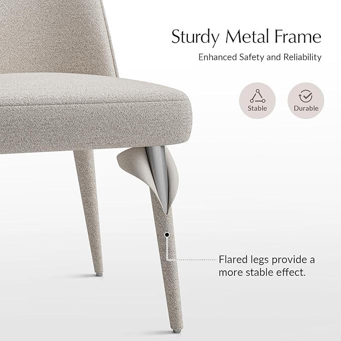 HULALA HOME Modern Dining Chairs Set of 2，Taupe Fully Chenille Upholstered Dining Room Chairs Set with Foot Peg, Solid Wood Frame, Armless Kitchen Accent Chairs for Living Room Bedroom Reception