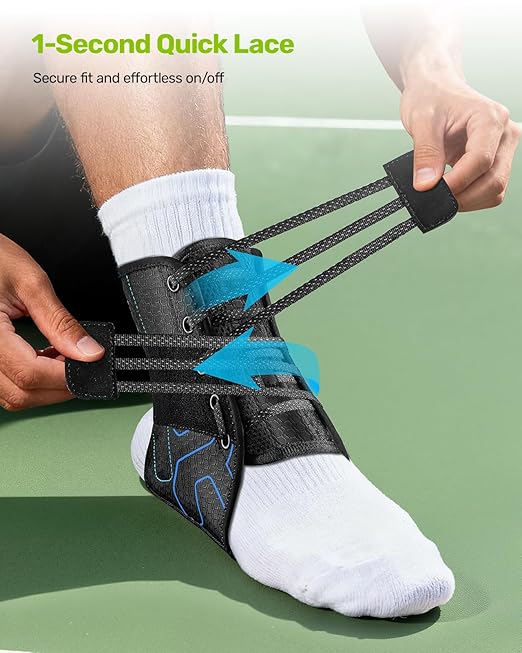 Rakiie Quick Lace Up Ankle Brace with 2 Metal Support Stays, Breathable Stabilizer for Sprained Ankle, Slim Fit Ankle Support for Men & Women, Sports, Running, Basketball (Black, S)
