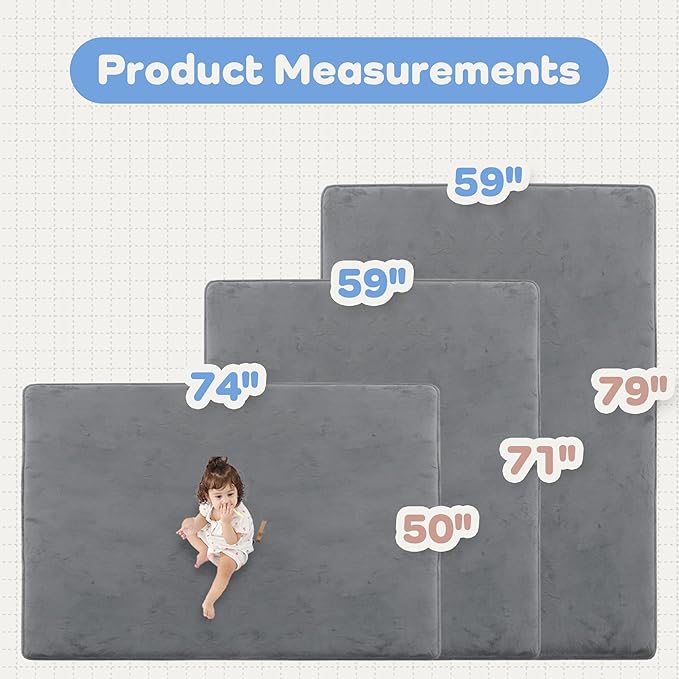 PAPAMAT 1.3" Thick Baby Floor Play Mat 59x79, Basic Padded Foam Mat for Tummy Time Crawling, Non Slip Cushioned for Babies Toddlers Infants Kids (Dark Grey)