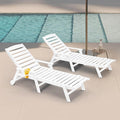 HDPE Outdoor Chaise Lounge Set of 2, 5-Position Adjustable Outdoor Lounger with Wheels & Cup Holder, 78.4'' Poly Lounge Chairs, HDPE Patio Lounge Chairs for Deck, Backyard, Poolside, Pearl