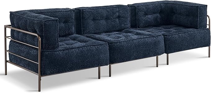 MCombo Modular Sofa Couch with Removable Cushion, Accent Sofa Chair, Upholstered Sofa for Living Room, Apartment, Office (Blue, Three Seats)