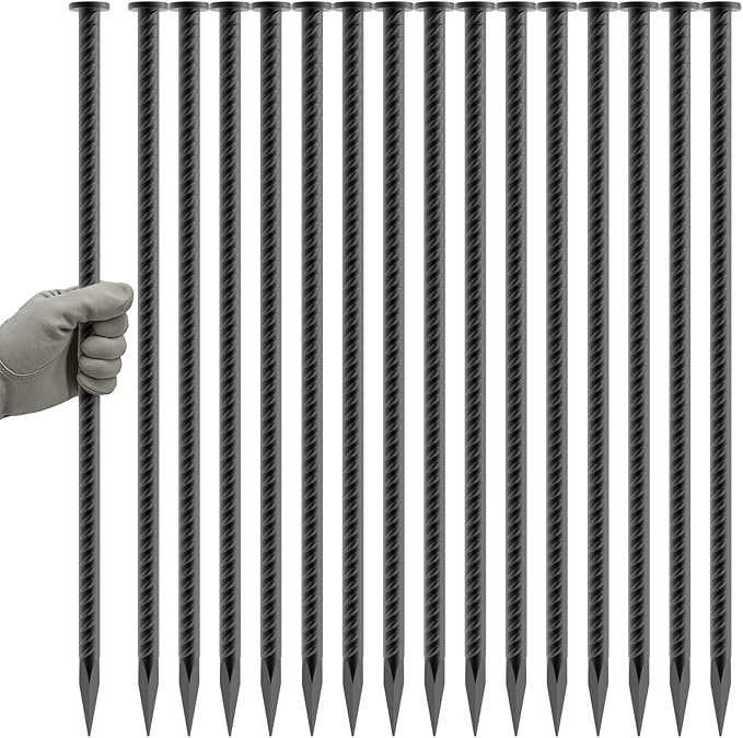 Rebar Spikes 16 Inch 16 Pack, 1/2 Inch Diameter Heavy Duty Rebar Ground Stakes, Galvanized Anchoring Spikes for Speed Bump, Landscape, Parking Curb, Handicap Ramp and Tent
