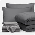 Bare Home Bed-in-A-Bag 7 Piece Comforter & Sheet Set - Full - Goose Down Alternative - Ultra-Soft 1800 Premium - Bedding Set (Full, Grey/Light Grey)