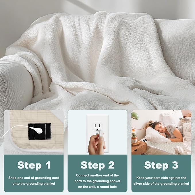 MAOOHON Grounding Blanket, Earth Connected Bedding Throw, Grounding Sheet for Improved Sleep, Includes Silver Fiber 50x60 Inch, White