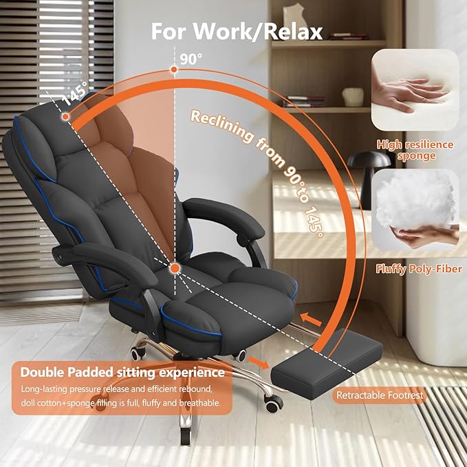 HDHNBA Office Chair High Back Executive Desk Chair Computer Gaming Chair with Foot Rest Swivel Work Chairs Ergonomic Leather Office Chairs