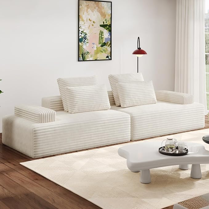 111" Oversized Chaise Lounge Boneless Chair Indoor, Cloud Couch Sectional, Sleeper Loveseat Sofa Bed, Modular Sectional Sofa,Corduroy Sofa, for Living Room, with Deep Seat, No Assembly Required ﻿