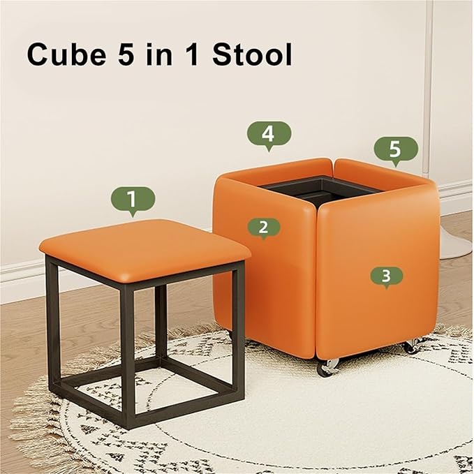 Seating Cube 5 in 1 Stool Stackable Sofa Chair Stool with Swivel Casters Movable Footstool(A,45cm)
