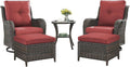 Rilyson Wicker Patio Furniture Set - 5 Piece Rattan Outdoor Sectional Conversation Sets with 2 Swivel Rocking Chairs,2 Ottomans and 1 Side Table for Porch Deck Garden(Brown/Red)