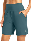 Women's Athletic Shorts with Zipper Pocket 7" High Waisted Stretchy Bermuda Shorts for Women Workout Running Casual