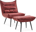 MCombo Wingback Accent Chair with Ottoman, Modern Bronzing Fabric Upholstered Club Chair for Small Space, Living Room 4400 (Burgundy)