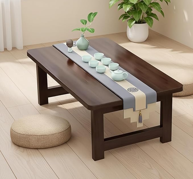 BitMit Japanese Foldable Floor Table,Portable Solid Wood Japanese Folding Coffee Table, No Assembly Table for Sitting on The Floor,Tea Table for Tatami,Living Room,Bedroom,Small Space（31.5in）