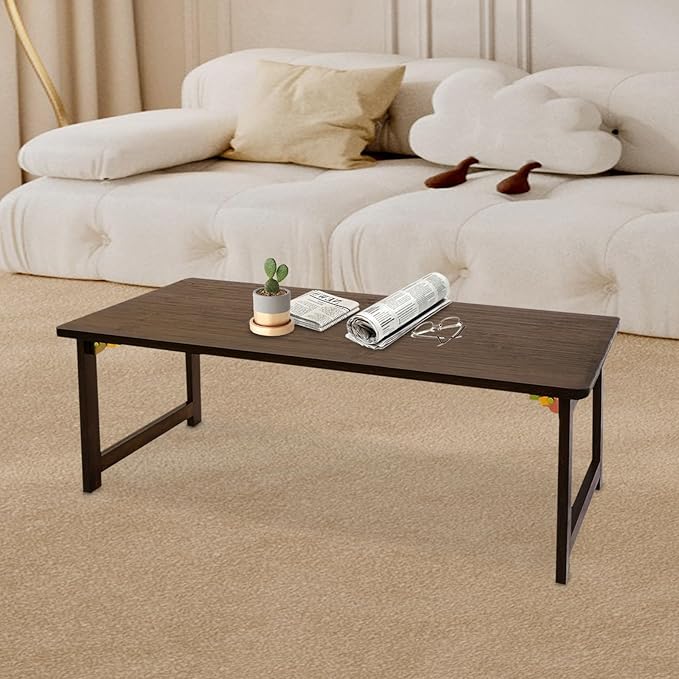Eapmic Japanese Floor Table, Foldable Coffee Table, Low Sitting Dining Table, Tatami Tea Desk, Portable No Assembly Floor Desk for Living Room Bedroom Apartment Office Study (Walnut Color)