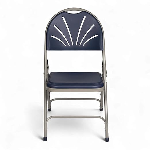 OEF Furnishings OEF1100 Series Premium Heavy-Duty Plastic Folding Chairs, Commercial Fanback Event Chairs with Triple Brace and 500 lb Capacity (4-Pack, Navy Plastic with Gray Frame)