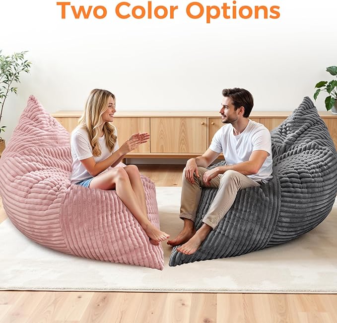 3 in 1 Giant Bean Bag Chair, Convertible Bean Bag Bed for Adults and Kids, Oversized Comfy Memory Foam Floor Sofa with Machine Washable Cover for Living Room, Bedroom & Dorm(Grey)