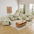 JBXBER Manual Recliner Sofa Set for Living Room, Leather Reclining Sofa Sets, Faux Leather Couch Set with Cup Holders, Drop-Down Table and Storage Console(3 Piece Set,Beige)