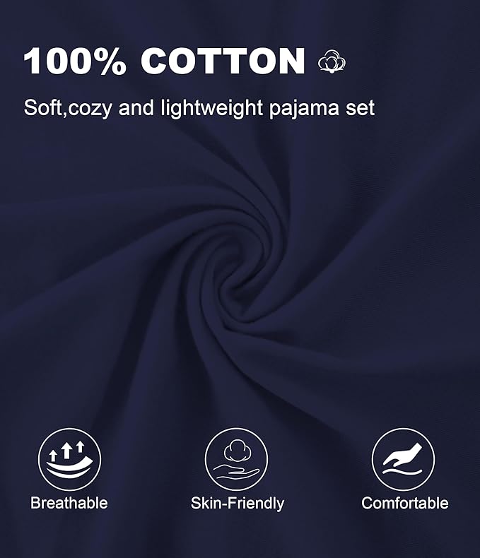 CF Women's 100% Cotton Pajama Sets Soft Short Sleeve Tops & Pants Comfy Sleepwear 2 Piece Lounge set with Pockets Loungewear
