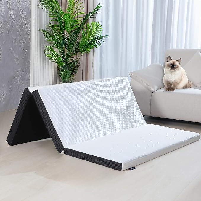 Roxzo 3 inch Single Folding Mattress Topper with Washable Cover,Cooling Mattress Pad for College Dorm Single Bed,Foldable Floor Mattress Guest Bed for Camping 75"x25"x3"
