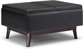 SIMPLIHOME Owen Tray Top Small Coffee Table Storage Ottoman - 34 inch Wide Upholstered Vegan Leather Rectangular Flip-Top Ottoman in Distressed Black, Mid-Century Ottoman for Living Room