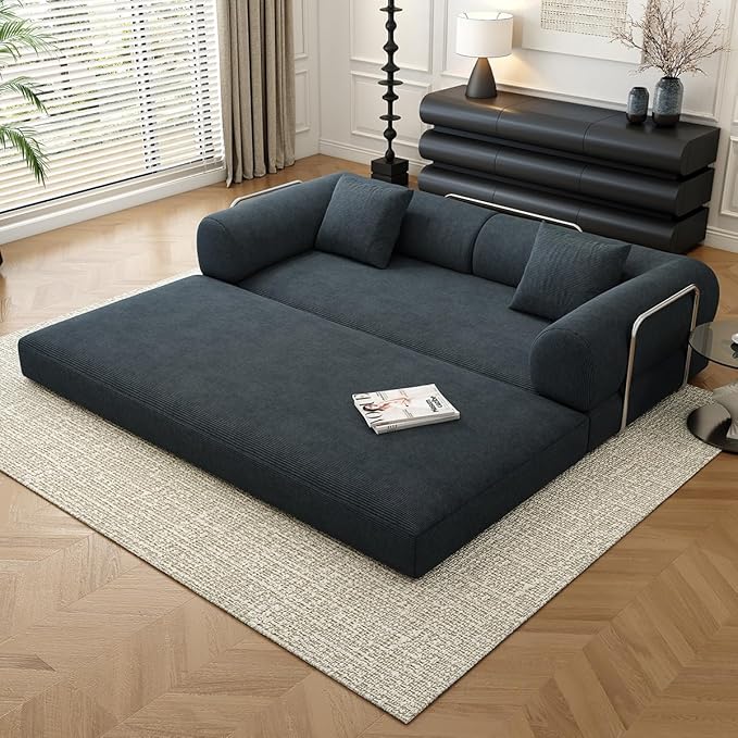 YUODL 78.8" Modular Sofa Bed - 4-in-1 Convertible Design with Corduroy Fabric and High Density Sponge, Removable Cover and Fixed Frame