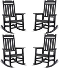 hOmeQomi Rocking Chairs Set of 4, All Weather Resistant Poly Lumber Outdoor Porch Rocker, Rocking Chairs for Outdoor, Indoor, Patio, Deck, Garden, Backyard, Load Bearing 380 lbs - Black