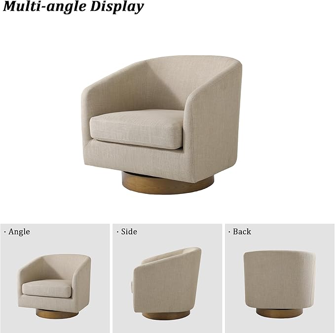 Swivel Barrel Chair, Modern Round PU Leather Accent Armchair for Living Room, Bedroom, Oversized Comfy Club Reading Chairs for Adults (Fabric Light Brown, Set of 1)