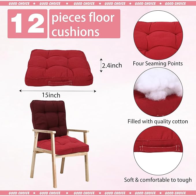 Gerrii 12 Pieces Classroom Floor Cushions with Handles Flexible Floor Seating Cushions Pillows School Chairs in Home School Classroom Kindergarten Daycare Nursery(Fancy Color,Square)
