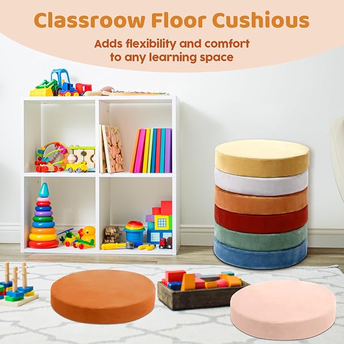 GlikCeil 8 Pcs Round Floor Pillow Cushions for Kids Classroom 15'' Soft Flexible Seating Chair Floor Seats for Reading Corner Playroom - Winter & Spring School Supplies (Autumn and Winter Series)