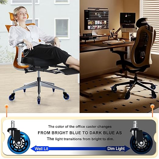 FreekyFit Office Chair Wheels for Casters Replacement - 3" Rubber Wheels for Computer Gaming Desk Caster Smooth & Safe Rolling for All Floors Including Hardwood and Carpet - Set of 5 - Blue