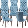 YeahFurn Sky Blue Mid Century Modern Dining Chairs Set of 8, Velvet Upholstered Kitchen & Dining Room Chairs with Nailhead Trim & Solid Wood Legs, Elegant Sillas De Comedor (Sky Blue, 8 Pcs)