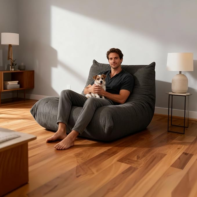 Sytopia Bean Bag Chair, Large Reading Chair for Adults Ultra-Comfy, Corner Floor Sofa 40D Foam, Togo Sofa Furniture for Living Room Bedroom Gaming, Black Onyx
