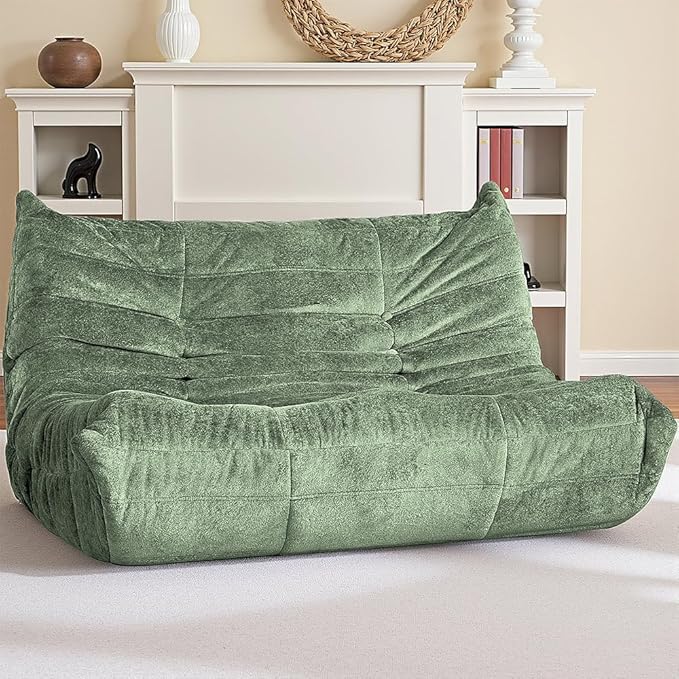 HABUTWAY Bean Bag Chair, Giant Bean Bag Chairs for Adults, Loveseat Fireside Chair, 2 Seater Lazy Bean Bag Sofa Memory Foam Couch for Living Room, Bedroom, Office (Green)