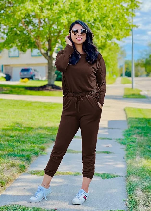 PRETTYGARDEN Women Fall 2 Piece Lounge Outfit Long Sleeve Tops High Waisted Jogger Pants Set Spring Travel Clothes Tracksuit