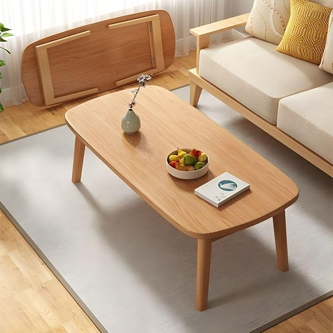 RUNNUP Modern Wood Coffee Table for Living Room Center, Minimalist Display Coffee Table, Foldable Side End Table, 39" L x 22" W x 17" H White