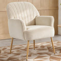 Holiway Velvet Accent Chair, Modern Upholstered Single Living Room Chairs with Tufted Back, Cozy Sofa Side Armchair with Metal Legs for Bedroom/Office/Reading Room, Beige