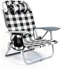 Canpsky Portable Beach Chair for Adults, Outdoor Camping Chair Lay Flat Folding Backpack Beach Reclining Chair with 5 Positions, Headrest, Cup Holder, Heavy Plaid