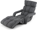 KOMFOTT Foldable Floor Lazy Sofa, Indoor Chaise Lounge Sofa with 6 Adjustable Positions, Folding Chair Bed with Adjustable Armrests, Backrest & Footrest, Ideal for Living Room, Bedroom (Dark Grey)