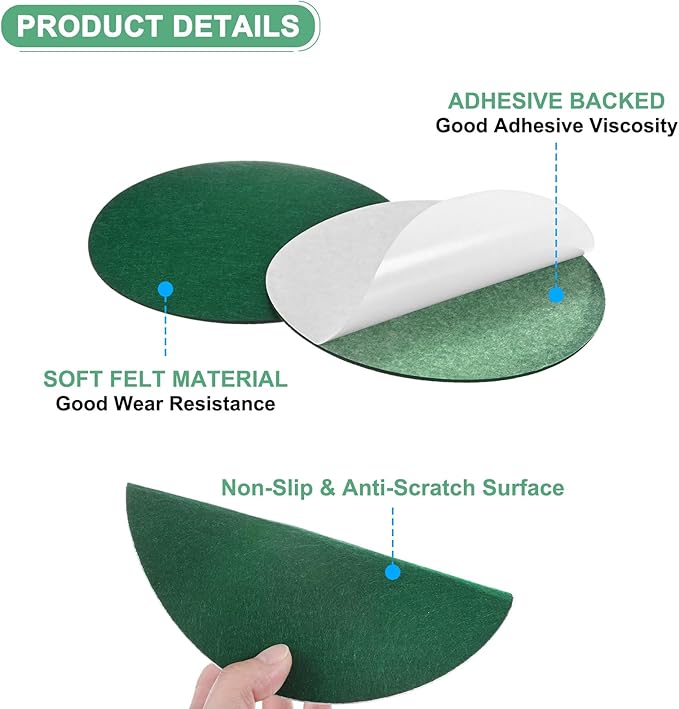30-Pack Lamp Base Felt, 6.5 Inch Dia. 2mm Thick Self Adhesive Round Fabric Felt Pads for Lamp/Furniture/DIY, Non-Slip Fiber Backed Patch Circles with Adhesive Backing [Green]
