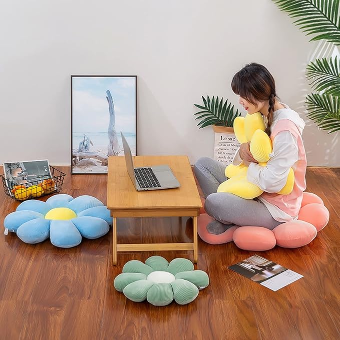 Grafingy Flower Pillow, Flower Shaped Throw Pillow Floor Pillow Soft Seating Cushion Room Decor Plush Pillow for Bedroom, Sofa, Bed, Reading (15 inch, Yellow)