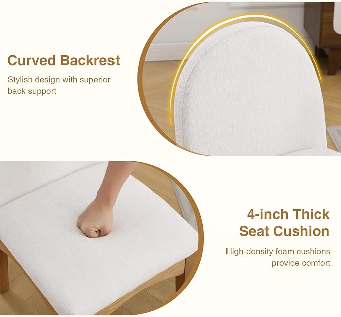 DUOMAY Modern Dining Chairs Set of 4, Mid Century Linen Fabric Upholstered Dining Room Chairs Kitchen Chairs with Solid Rubberwood Legs, Armless Accent Side Chairs, Beige