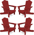 KINGYES Folding Adirondack Chair Set of 4, HDPE Adirondack Chair for Adult, Red