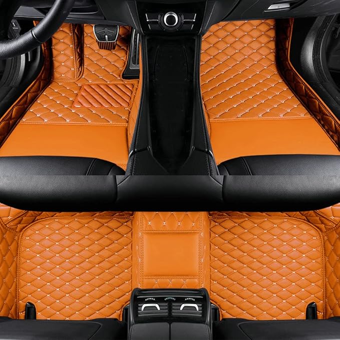 TAHALI Luxury Leather Car Floor Mats (Orange) - Custom Fit for 99.9% Sedan SUV Sports, All-Weather Liners, 3D Mats, Waterproof, Non-Slip