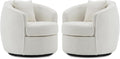 FaFaSoGoodFa Swivel Accent Chair Set of 2, Modern Upholstered Boucle Barrel Arm Chairs with Pillow for Living Room, 360 Degree Round Swivel Sherpa Armchair with Round Base for Bedroom Club (2, Cream)