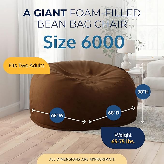 ULTIMATE SACK 6ft Bean Bag Chair & Footstool, Oversize Bean Bag Chair for Adults, Comfy Chair Bean Bag Couch Lounge Sofa Loveseat Furniture | Brown Suede