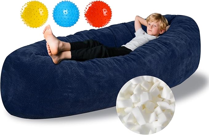 HAHASOLE Sensory Chair for Autistic Children - Foam Peapod Sensory Canoe with Non-Slip Base, Soft Cover Machine Washable, Calming Cocoon for Kids(Navy Blue)