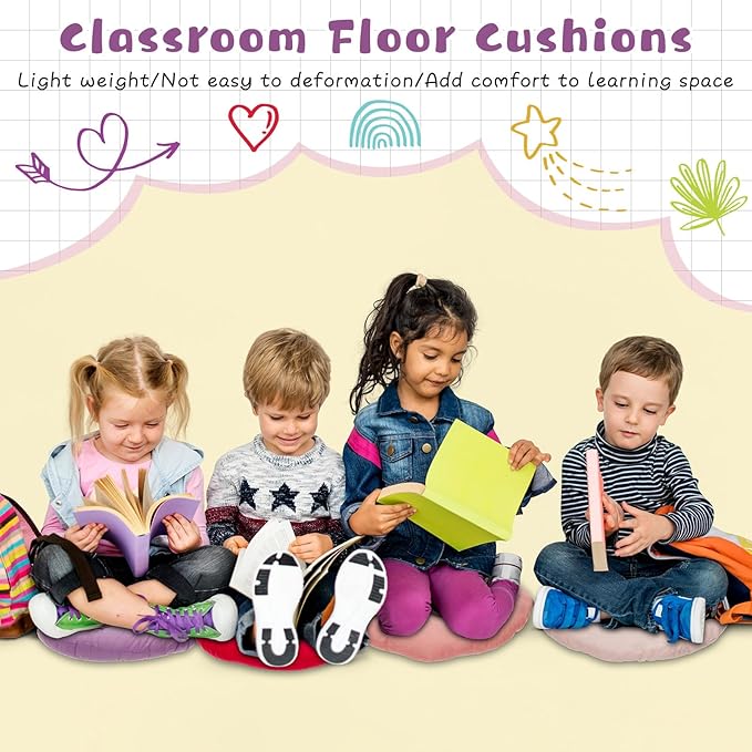 Tinideya 24 Pcs Round Floor Cushions Floor Pillows Meditation Seat Pillows Flexible Seating for Adults Kids, Chair Cushions for Classroom, Nursery, Living Room, Yoga(Medium 15.7 Inch,Pink-Purple)